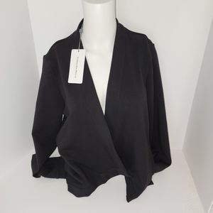 Cardigan Assymetrical Front Contrast Trim Black Stretch Fitted Sz M NWT
